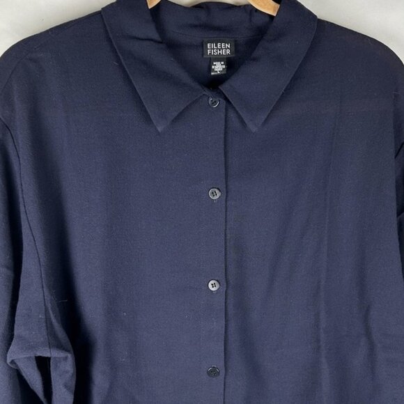 Eileen Fisher Dark Blue 100% Wool Button Front Top Womens L Lightweight - Picture 3 of 5